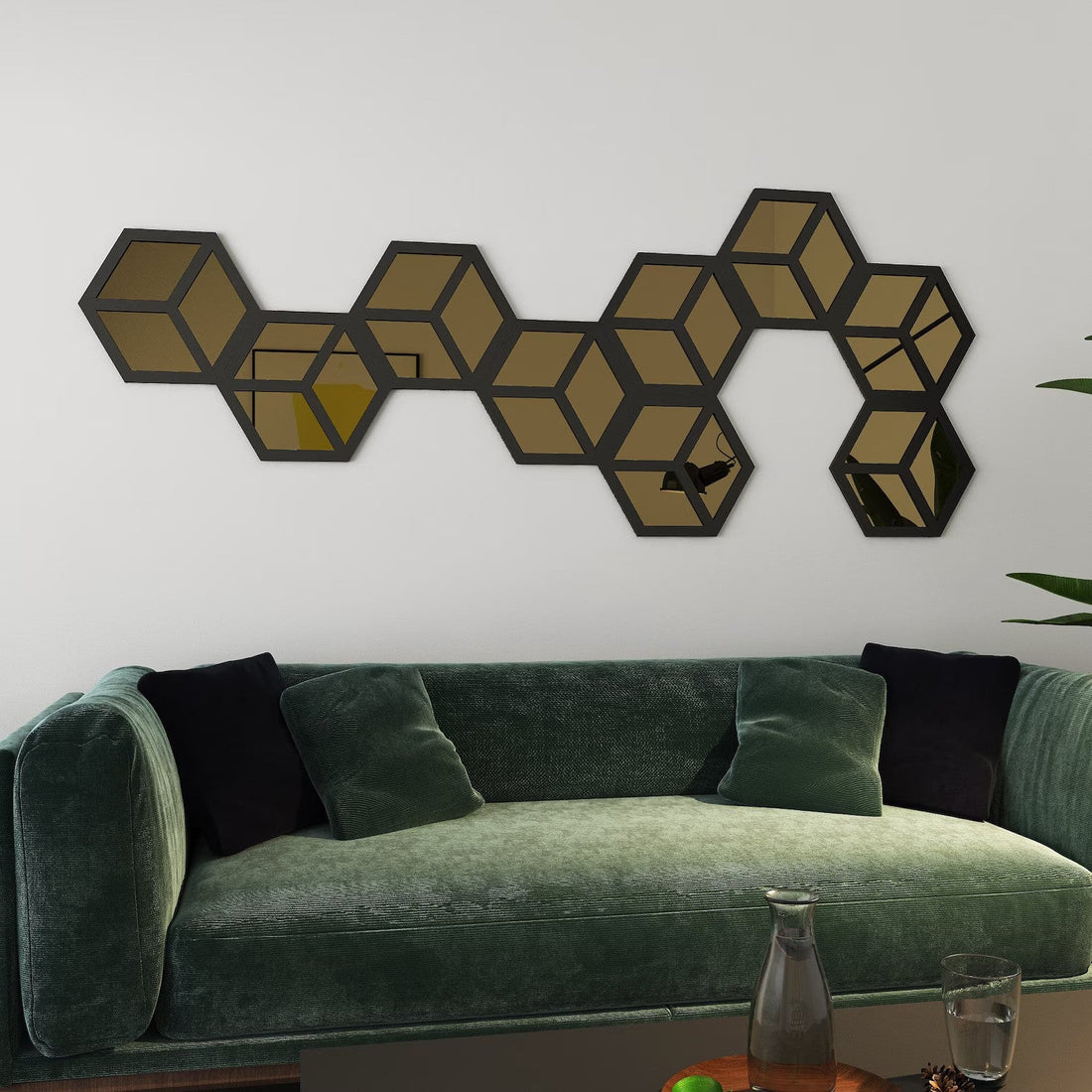 HexaReflect Harmony (SET OF 9) 3D Hexagons Mirror Wood Wall Decor