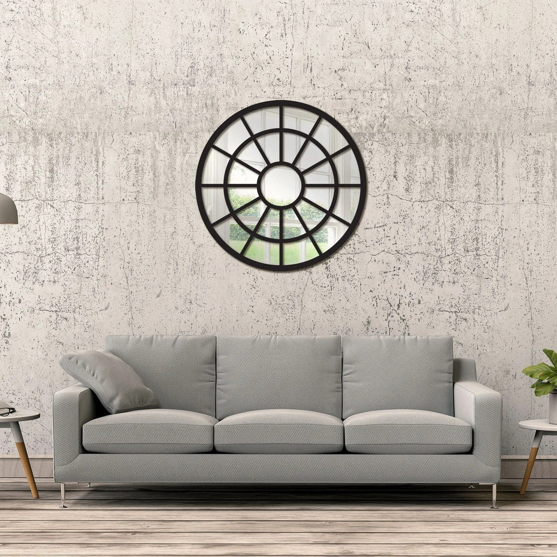Reflective Elegance Framed Round Wood Wall Decor
