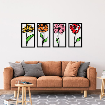 Flowers Colorful Set of 4 Panel Wood Wall Decor